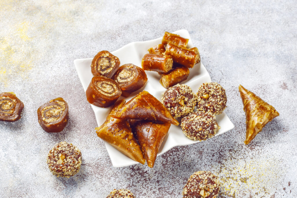 Eastern sweets,assorted traditional Turkish delight with nuts.